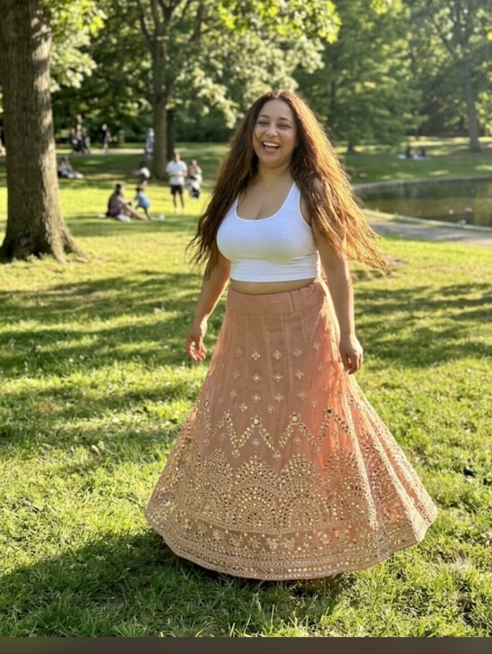 Embellished Burnt Orange Maxi Skirt - Women